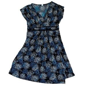 Perceptions Petite Short Sleeve Abstract Mini Fit + Wrap Flare Dress - Size PM